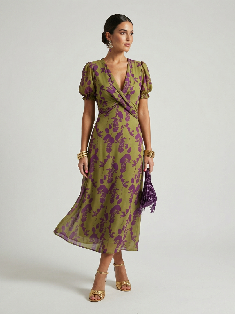 floral midi dress reviews Violet & Grace™ garden parties Color:Salmon Embroidered Applique Wrap Over Holiday & Vacation