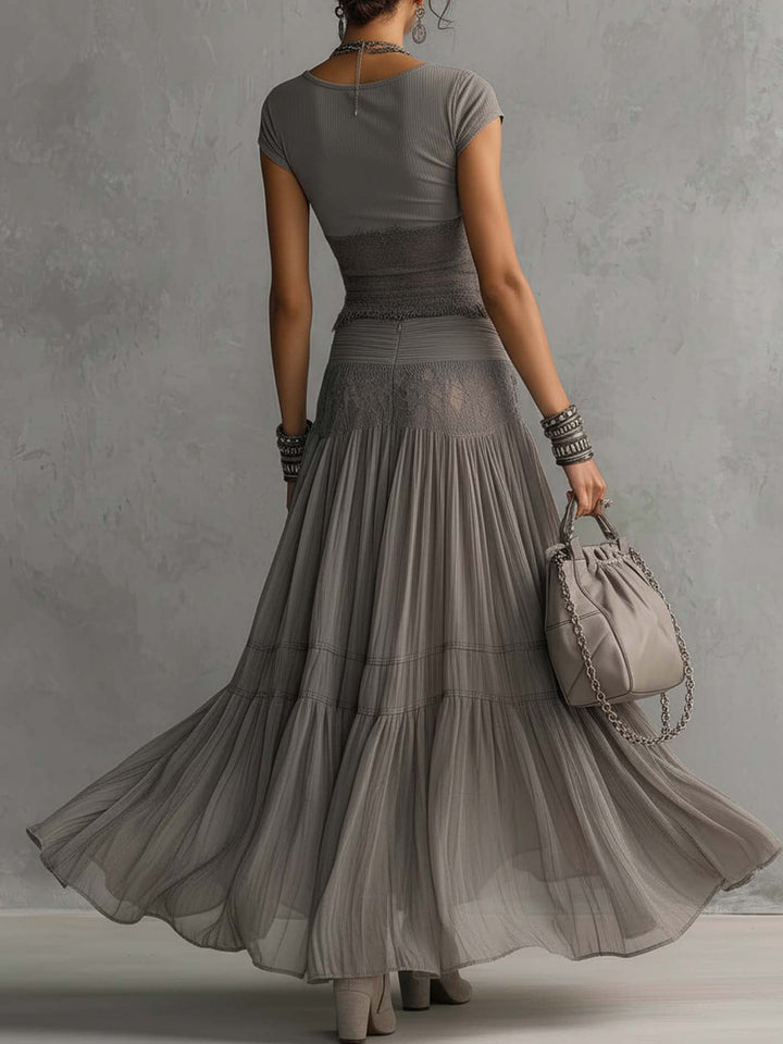 Genevieve Complete Set — Sheer Top with Pleated Skirt
