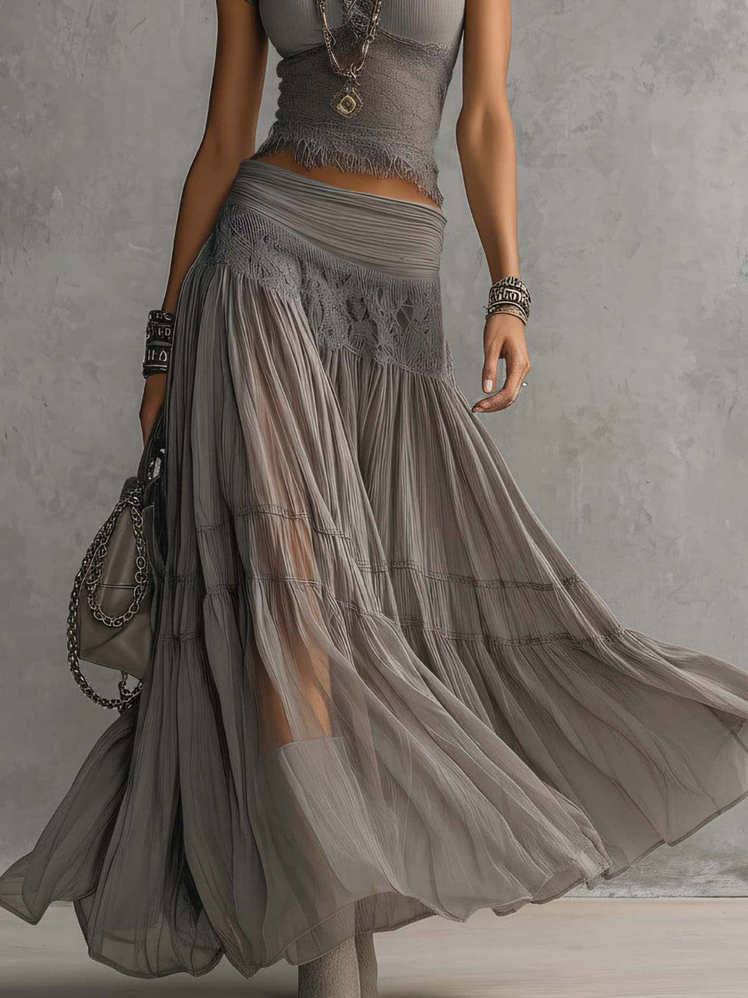 Genevieve Complete Set — Sheer Top with Pleated Skirt