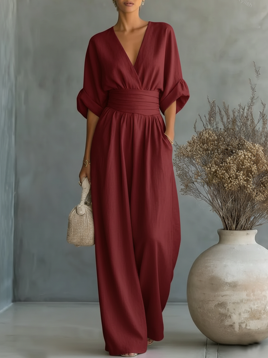 Maja | Elegant V-Neckline High-Waisted Jumpsuit