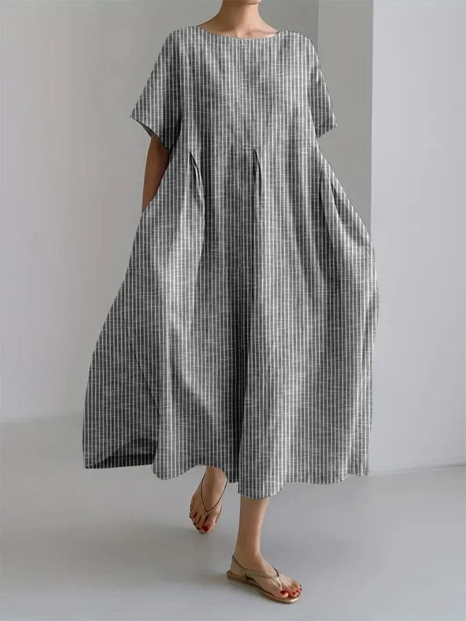 Striped Short-Sleeve A-Line Dress