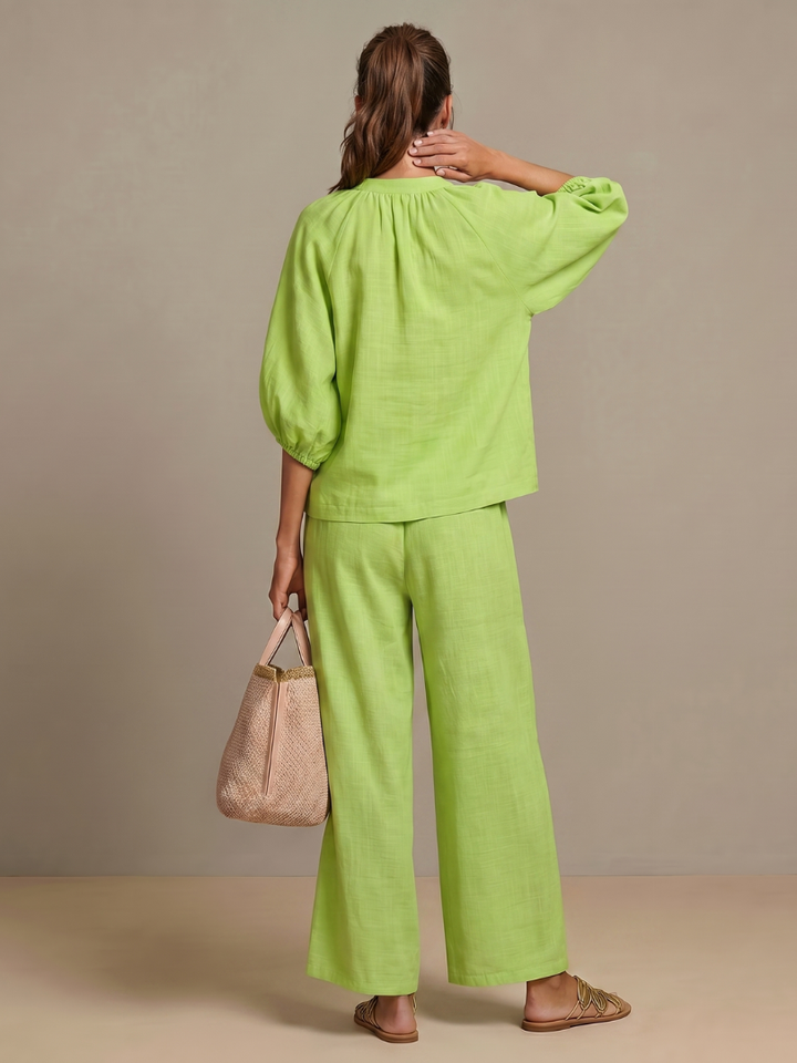 Natalia | Blouson Top with Zip and Wide Leg Pants