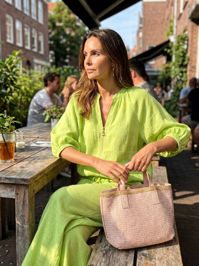 Natalia | Blouson Top with Zip and Wide Leg Pants