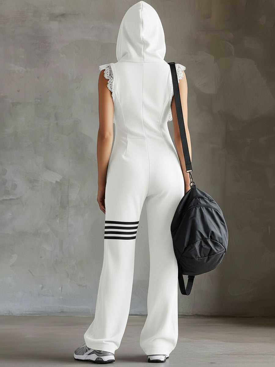 Giada Combination — Retro Sports Suit with Hood and Stripes