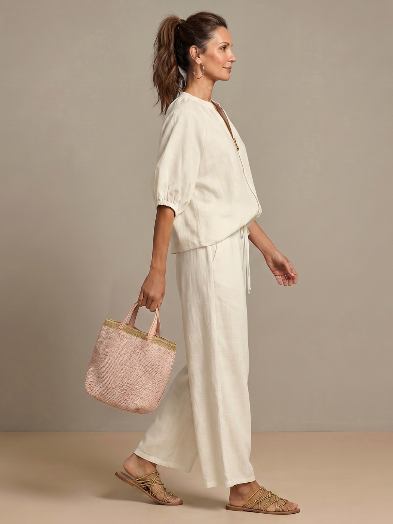 Natalia | Blouson Top with Zip and Wide Leg Pants