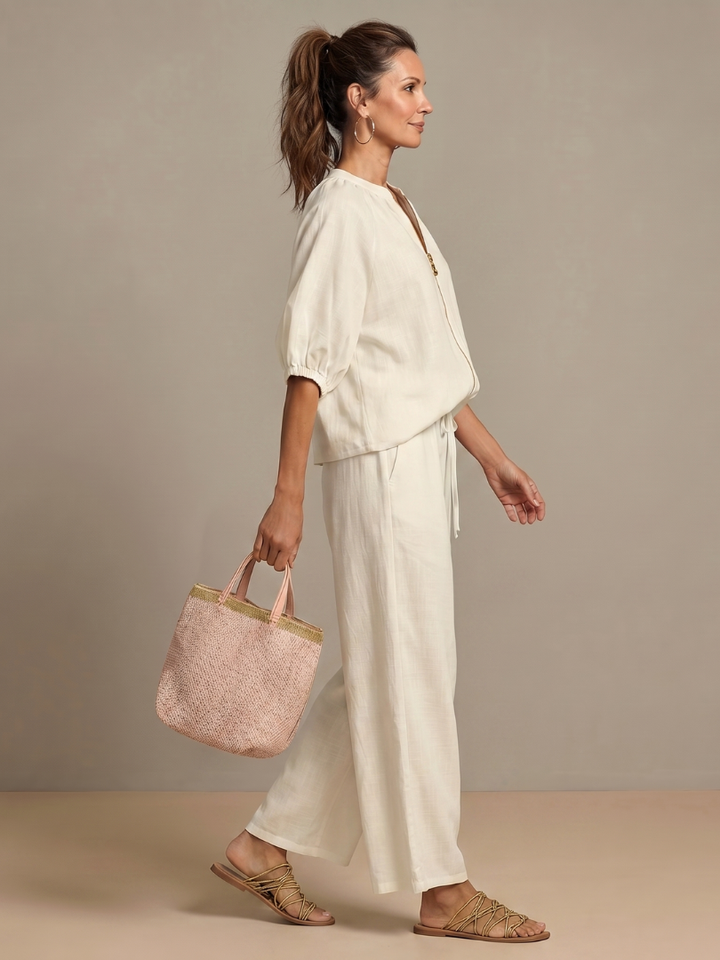 Natalia | Blouson Top with Zip and Wide Leg Pants