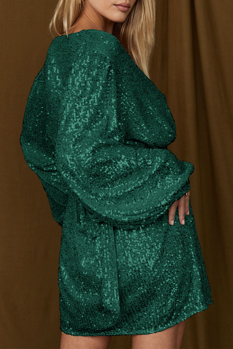 Elegant Sequined Wrap Cocktail Dress