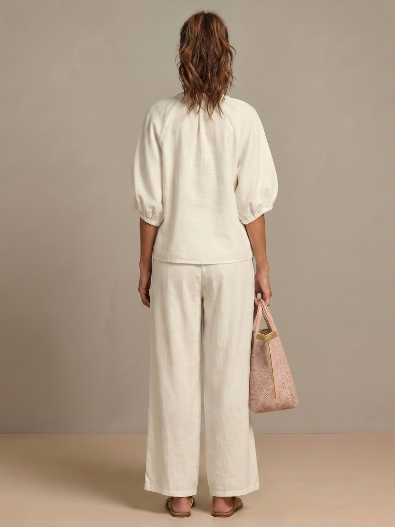 Natalia | Blouson Top with Zip and Wide Leg Pants