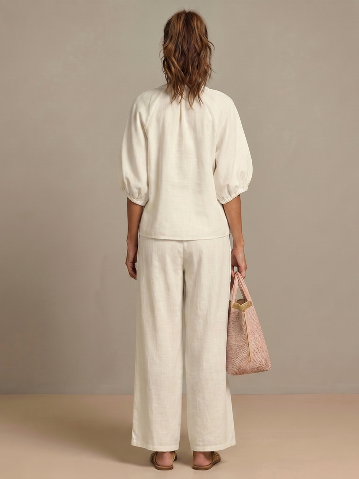 Natalia | Blouson Top with Zip and Wide Leg Pants