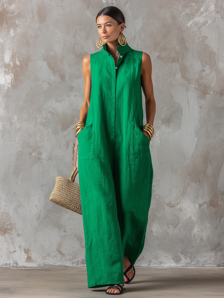 Claire - Women's Minimalist Loose-Fit Linen Blend Jumpsuit
