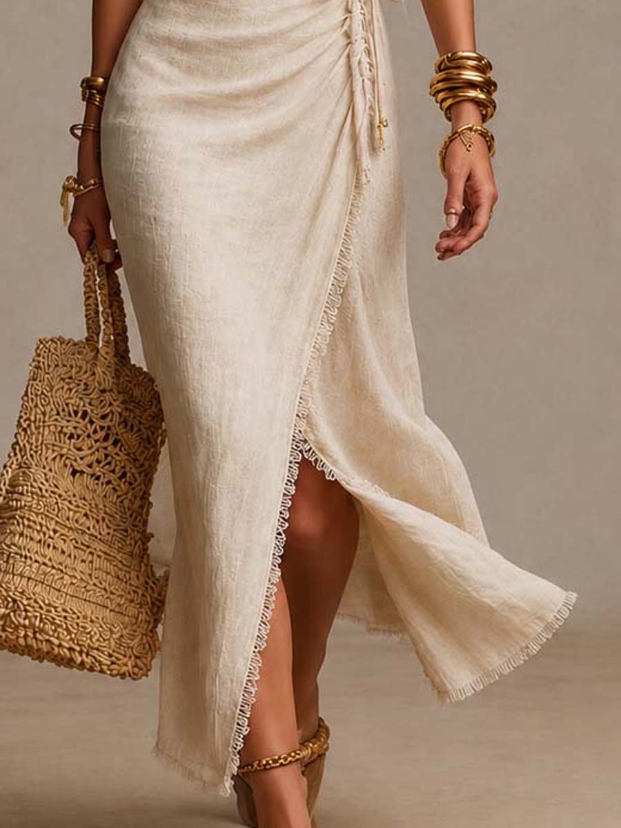 Tatiana | Midi Dress with Crossed Neckline and Lace