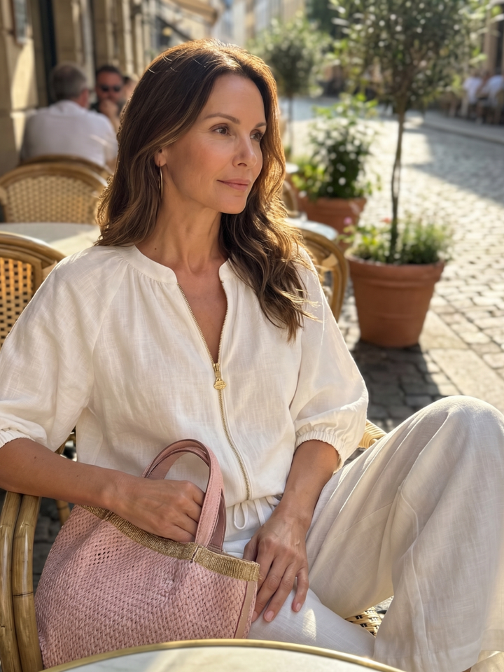 Natalia | Blouson Top with Zip and Wide Leg Pants