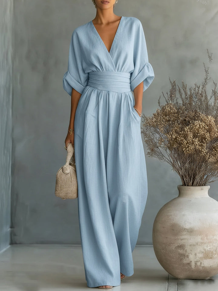 Maja | Elegant V-Neckline High-Waisted Jumpsuit