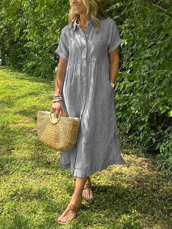 Meredith™ | Striped Button-Up Midi Dress
