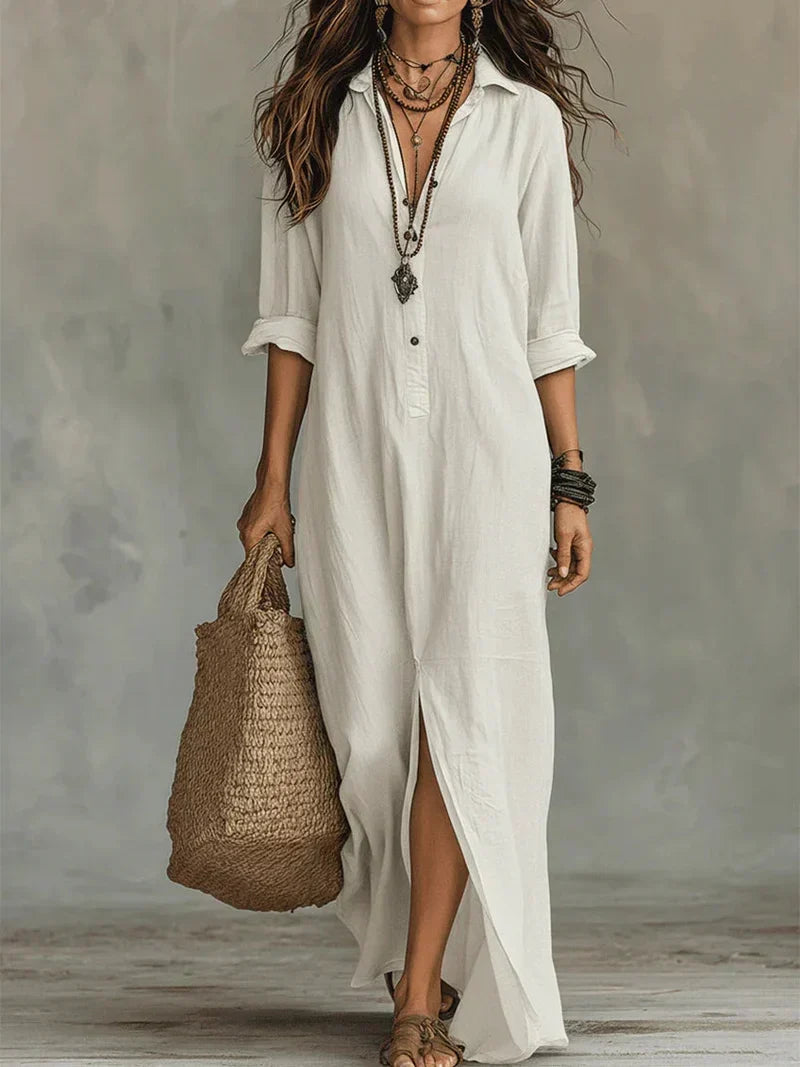 Céline Dress — Wide-Cut Maxi Dress with Buttons