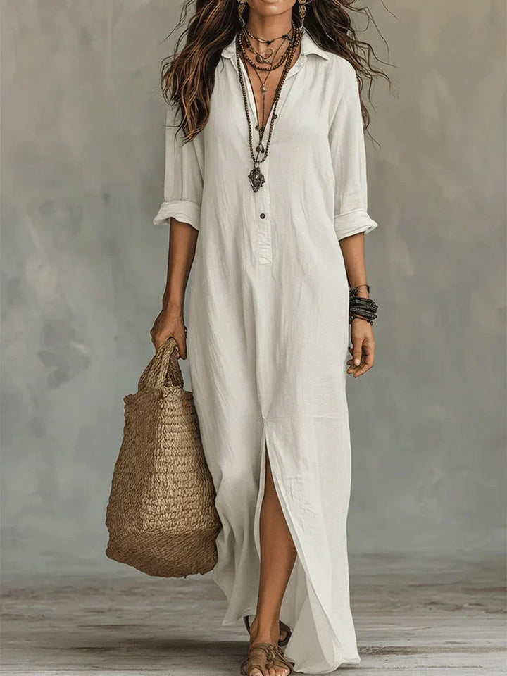 Céline Dress — Wide-Cut Maxi Dress with Buttons