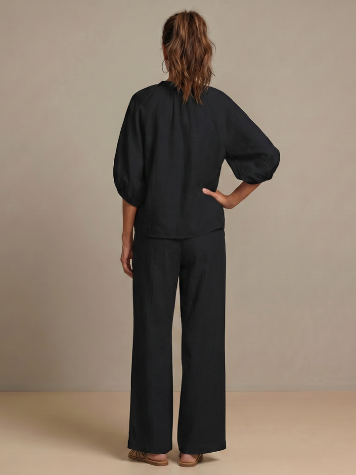 Natalia | Blouson Top with Zip and Wide Leg Pants