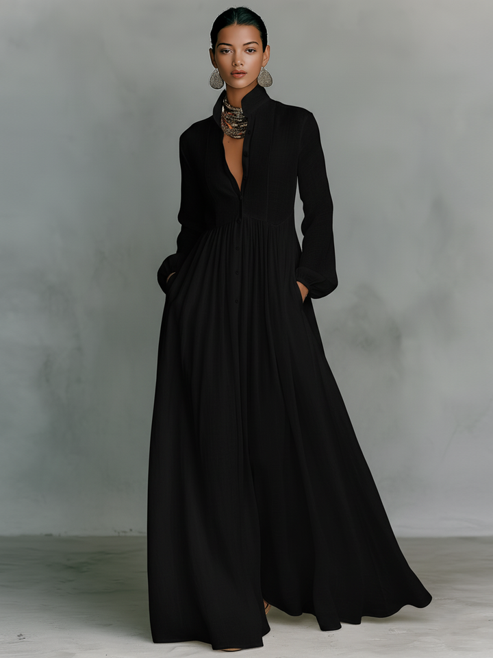 Sita | Maxi Dress with Patchwork, High Collar and Long Sleeves