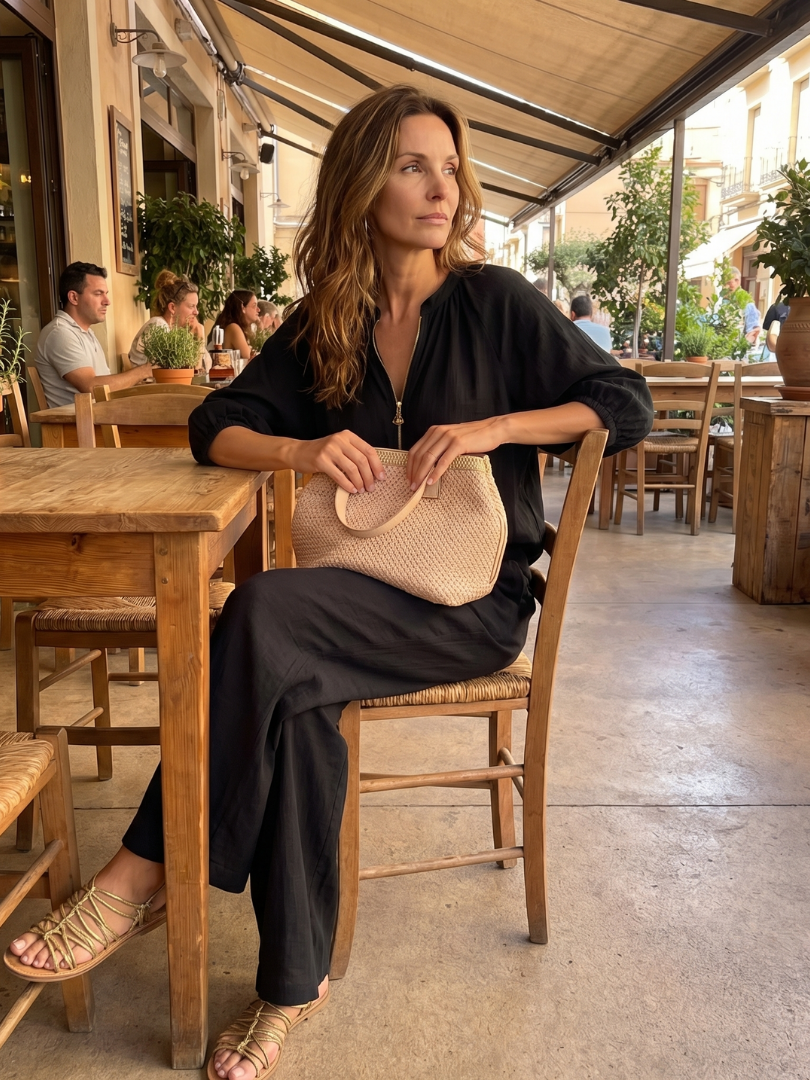 Natalia | Blouson Top with Zip and Wide Leg Pants