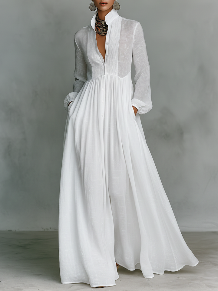 Sita | Maxi Dress with Patchwork, High Collar and Long Sleeves