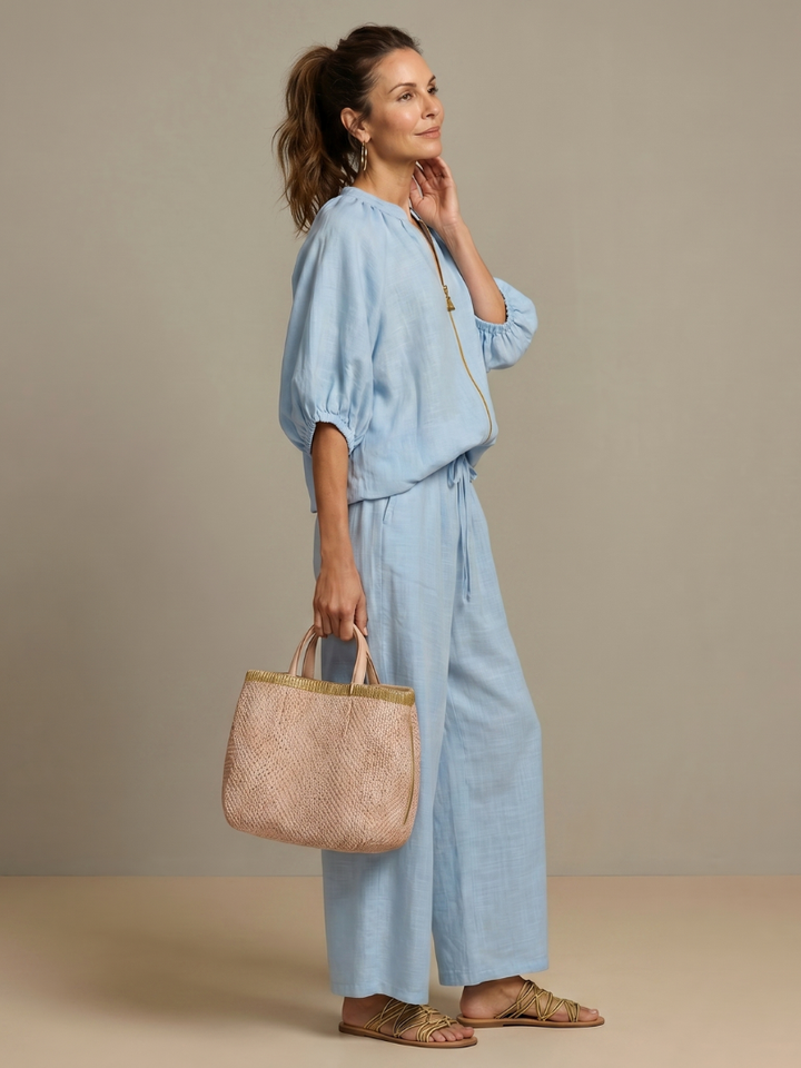 Natalia | Blouson Top with Zip and Wide Leg Pants