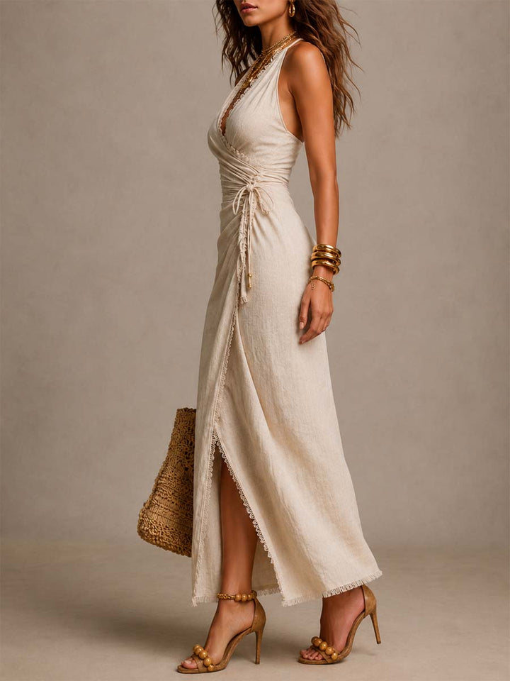 Tatiana | Midi Dress with Crossed Neckline and Lace