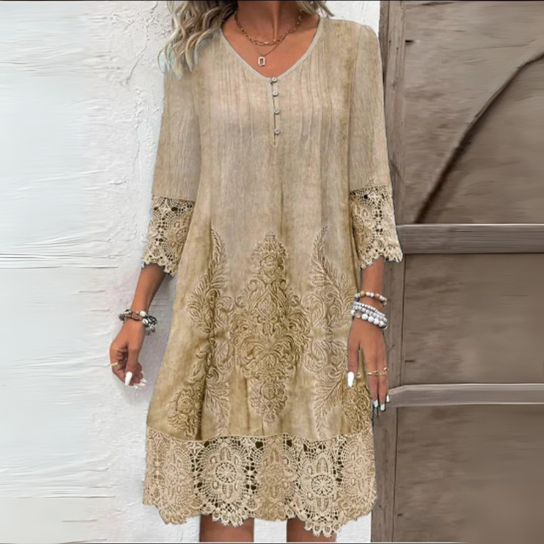 Alvinea™ | Lace-Trim A-Line Dress