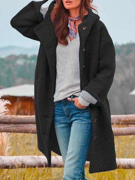 Jacinthe - Elegant Long Sleeve Coat With Buttons