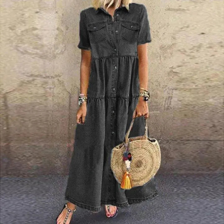 JOANA – BUTTON-DOWN TIERED MIDI DRESS