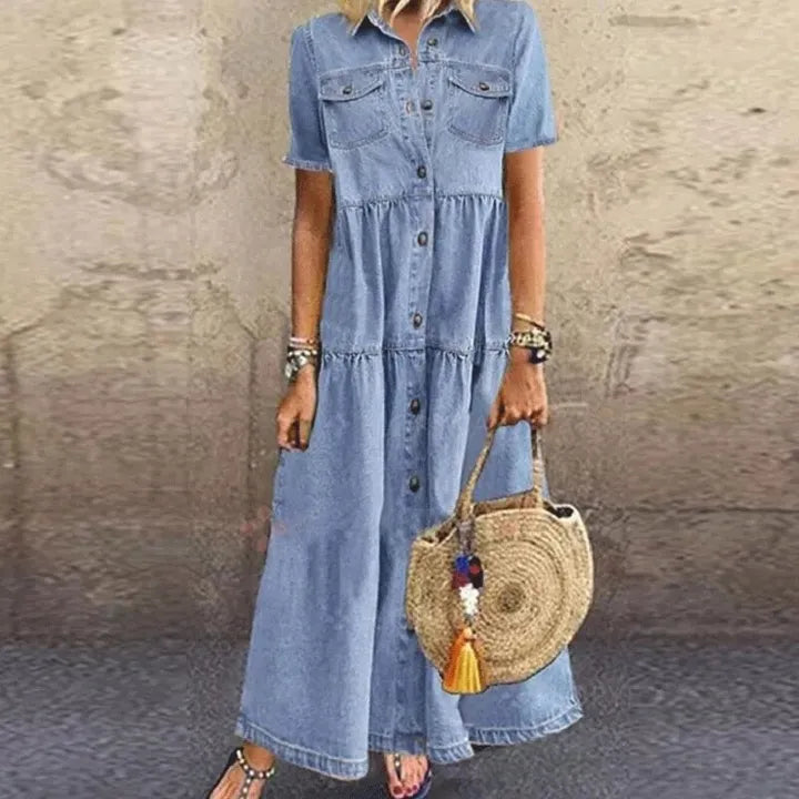 JOANA – BUTTON-DOWN TIERED MIDI DRESS