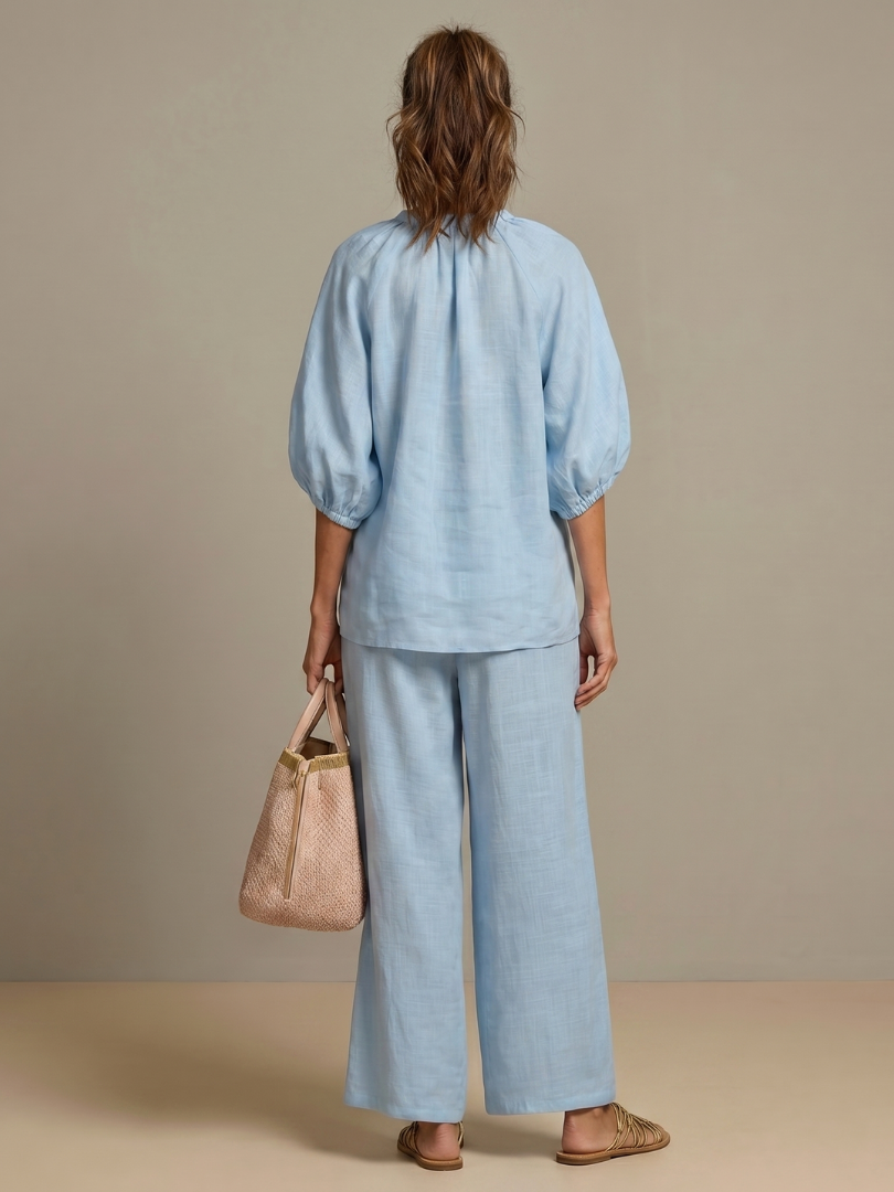Natalia | Blouson Top with Zip and Wide Leg Pants