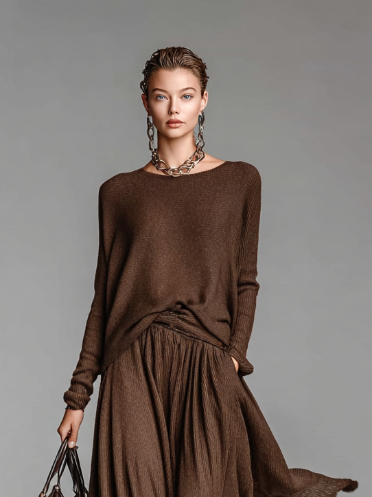 AliceLeon™ | Set of Skirt and Crew Neck Pullover