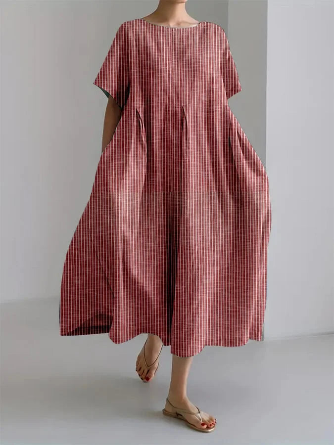Striped Short-Sleeve A-Line Dress