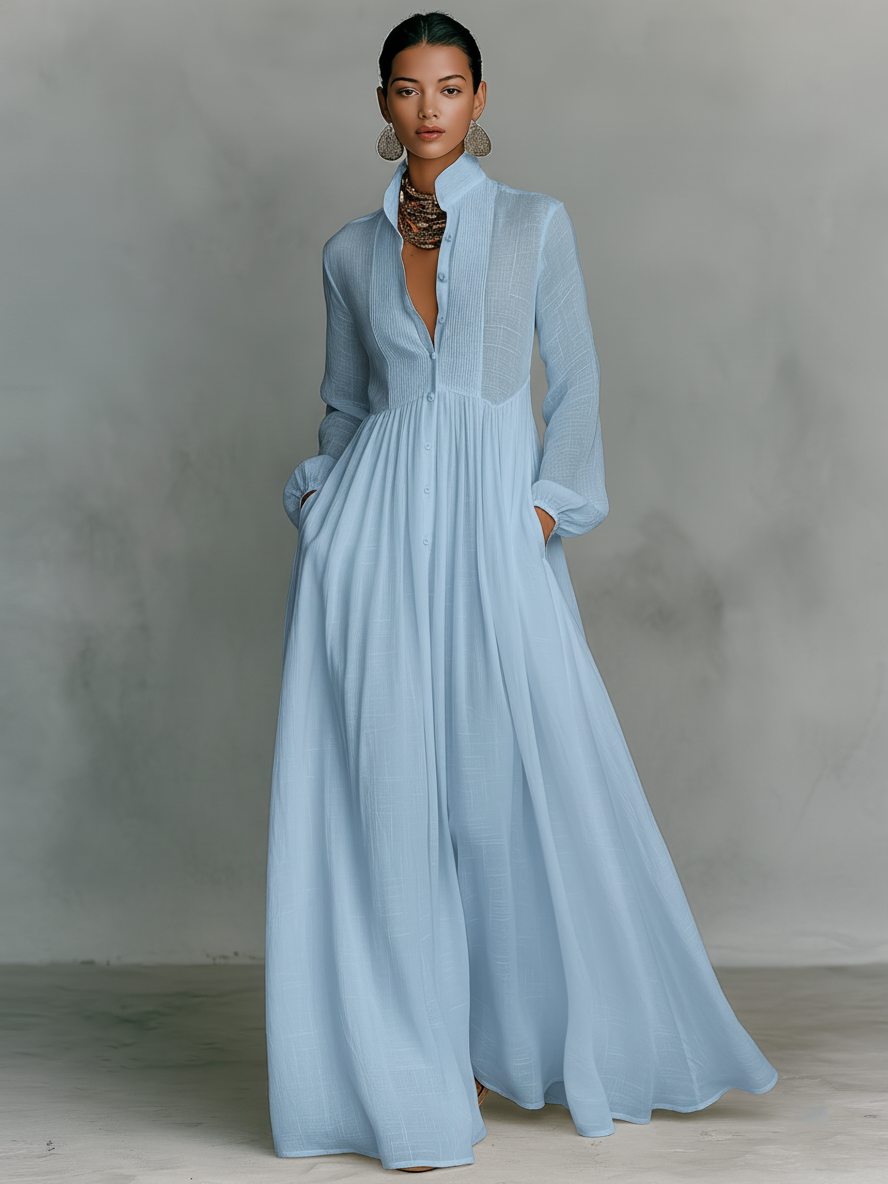 Sita | Maxi Dress with Patchwork, High Collar and Long Sleeves