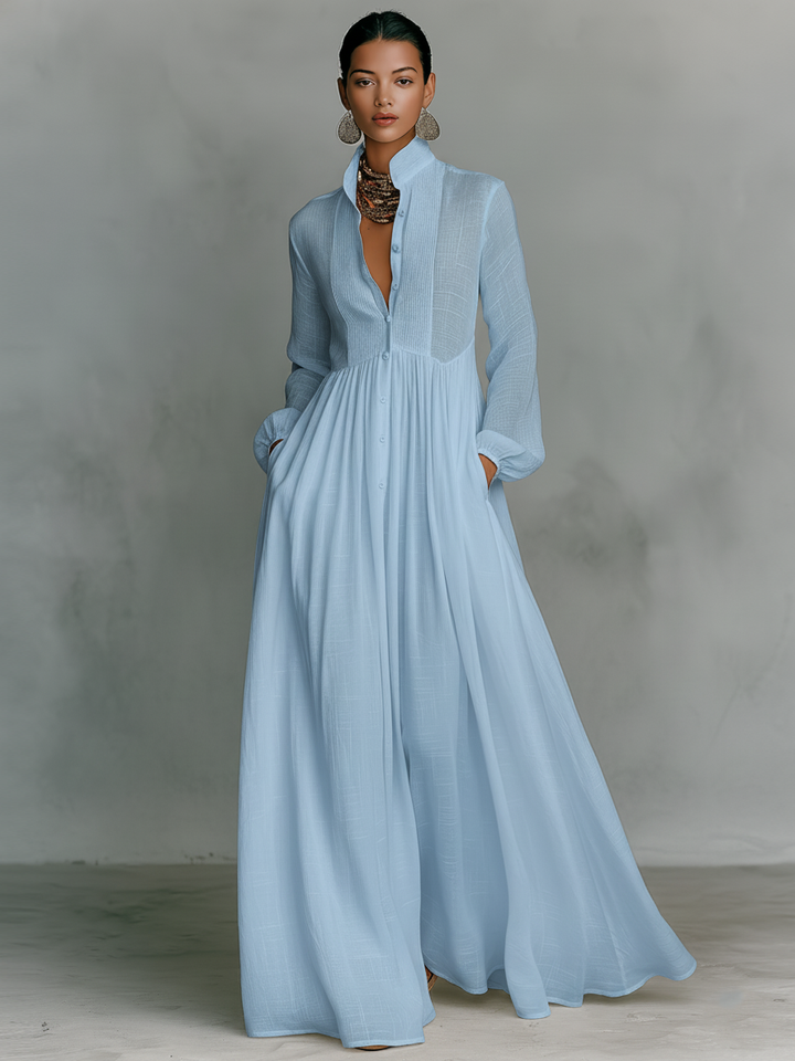 Sita | Maxi Dress with Patchwork, High Collar and Long Sleeves