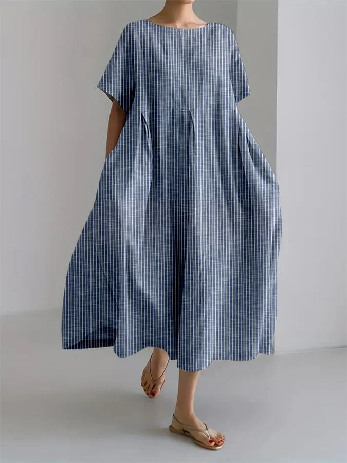 Striped Short-Sleeve A-Line Dress