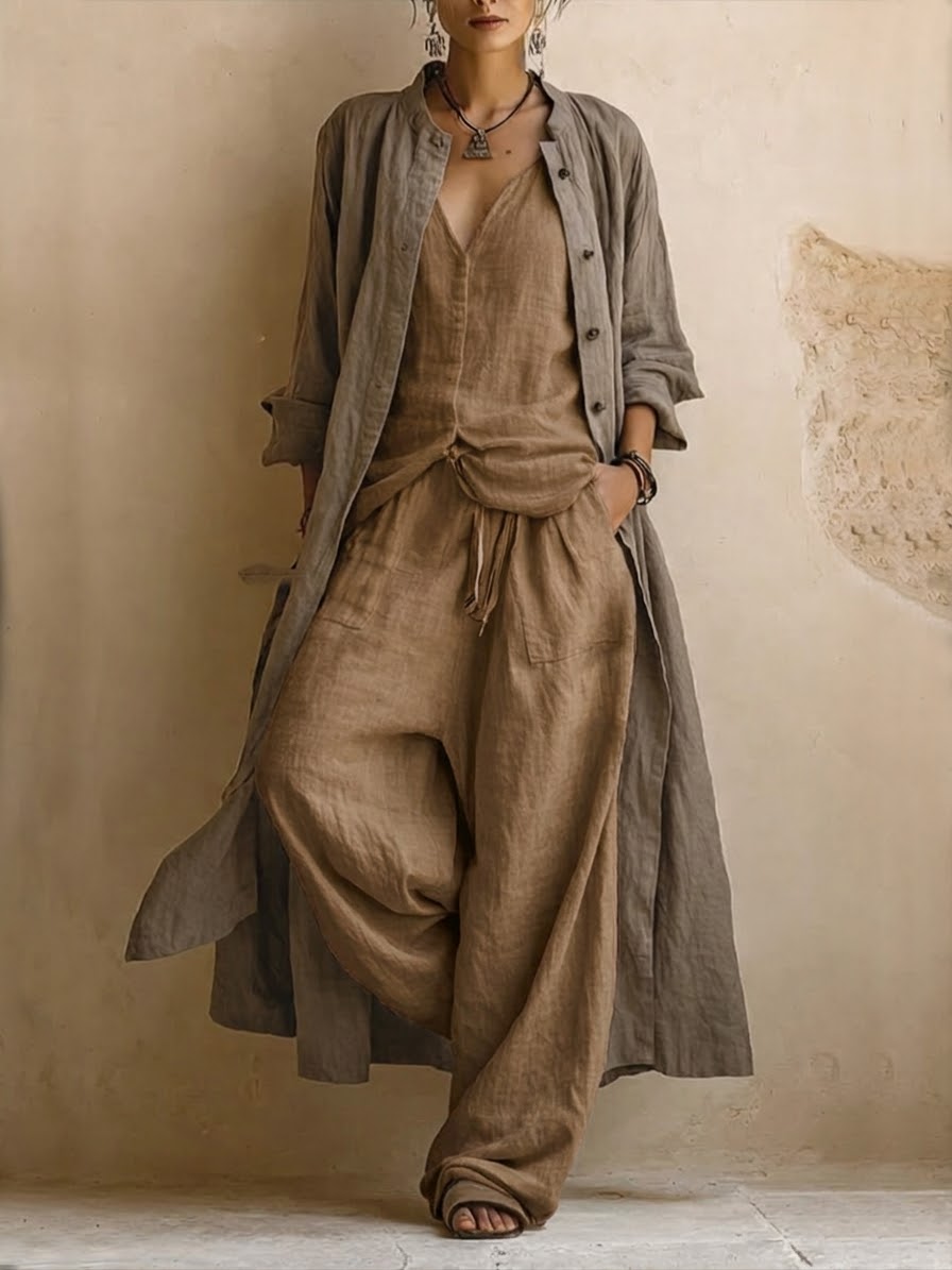 Letizia | Three-piece set with long boho cardigan