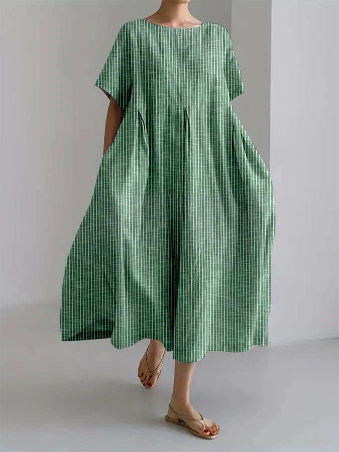 Striped Short-Sleeve A-Line Dress