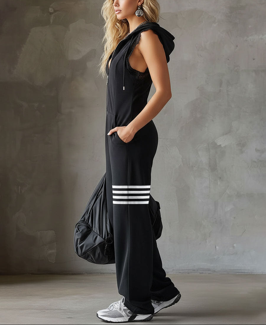 Giada Combination — Retro Sports Suit with Hood and Stripes