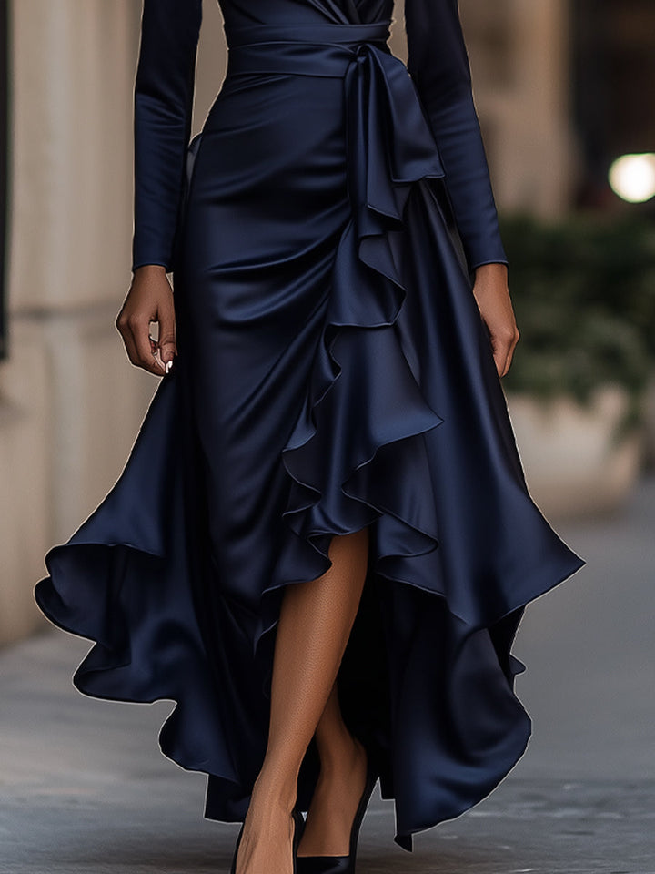 AliceLeon™ | Satin Maxi Dress with Ruffles
