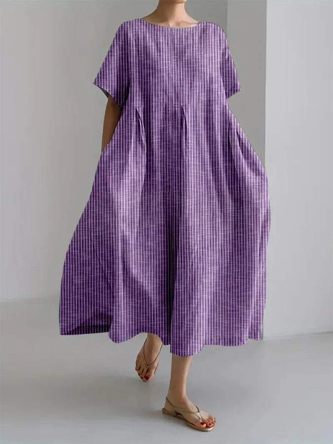 Striped Short-Sleeve A-Line Dress
