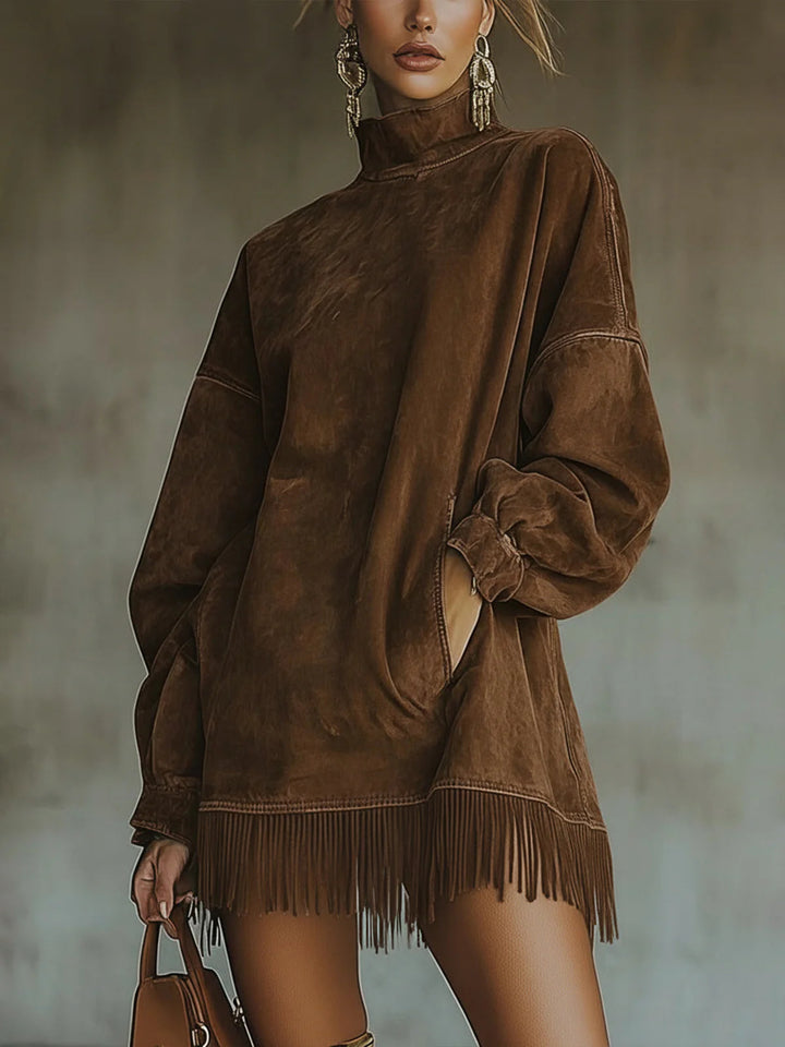 Amalia | High Collar Dress with Fringe