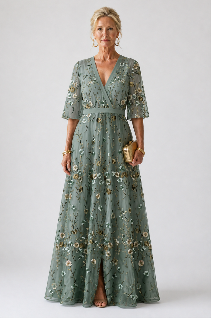 Grace & Parker™ | Floral V Neck Short Sleeve Maxi Dress