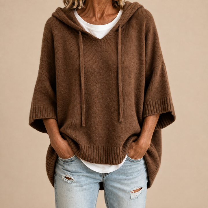 Céleste | Hooded Poncho with Three-Quarter Sleeves