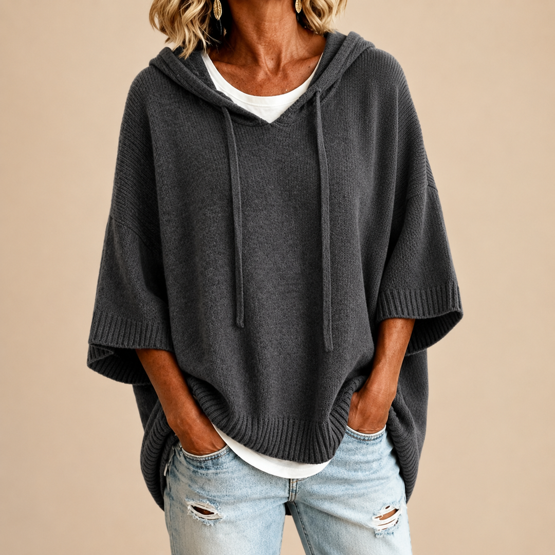 Céleste | Hooded Poncho with Three-Quarter Sleeves