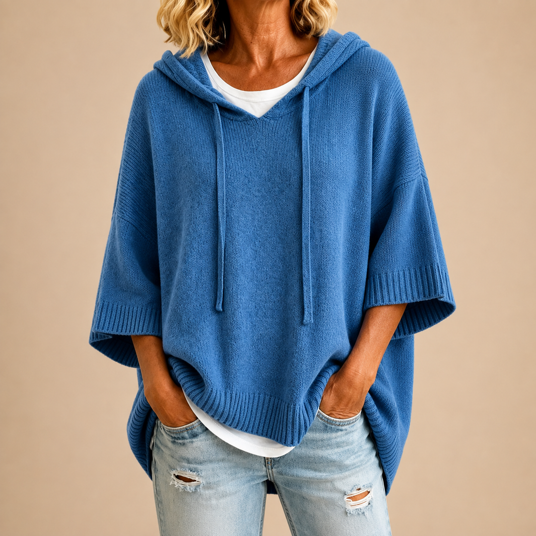 Céleste | Hooded Poncho with Three-Quarter Sleeves