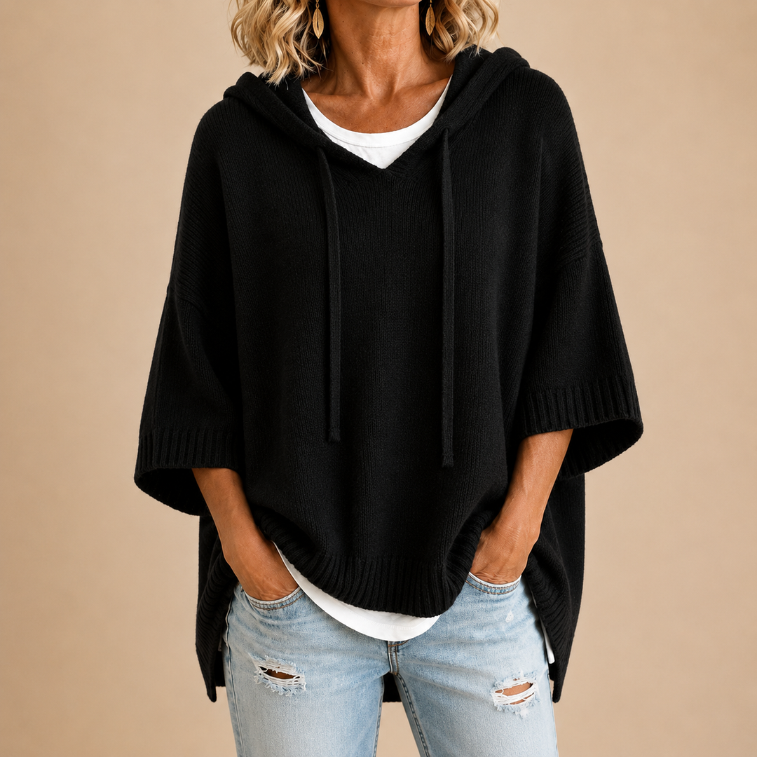 Céleste | Hooded Poncho with Three-Quarter Sleeves