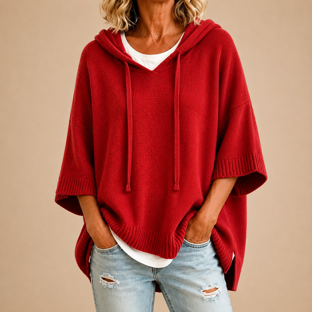 Céleste | Hooded Poncho with Three-Quarter Sleeves