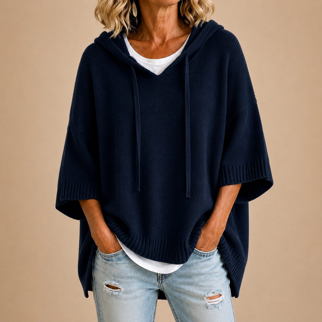 Céleste | Hooded Poncho with Three-Quarter Sleeves
