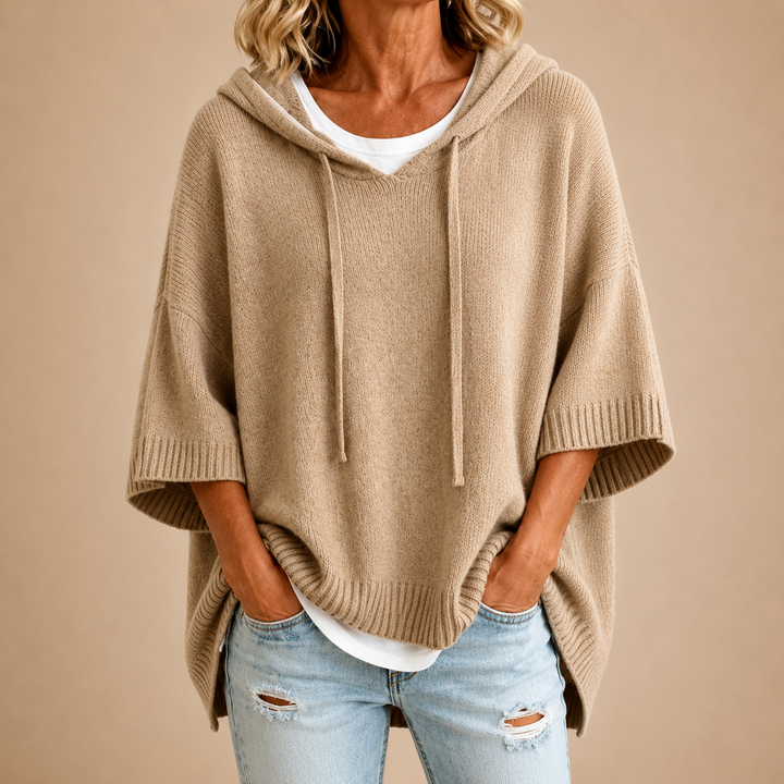 Céleste | Hooded Poncho with Three-Quarter Sleeves